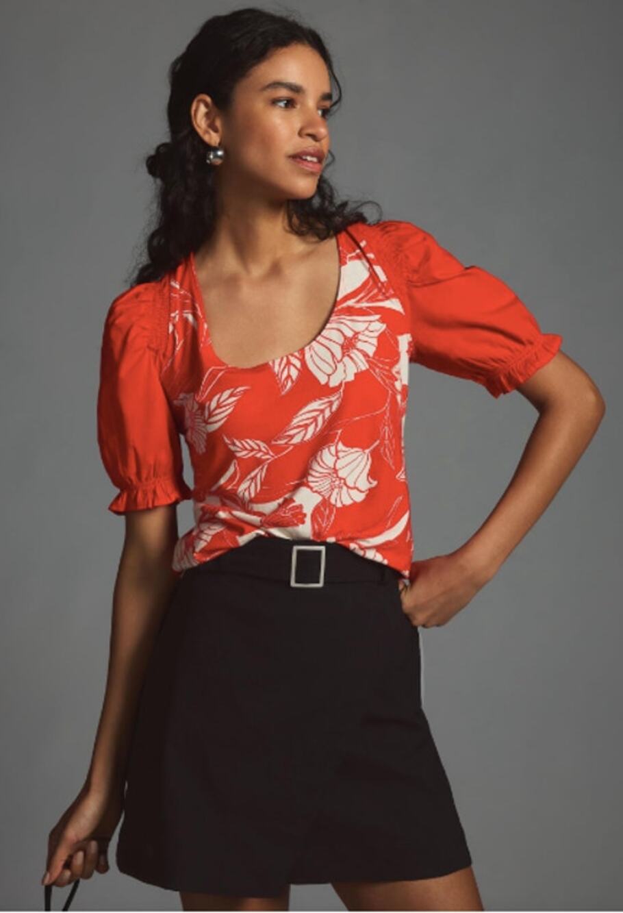ANTHROPOLOGIE NWT Maeve Woven Puff-Sleeve Red Floral Top // S